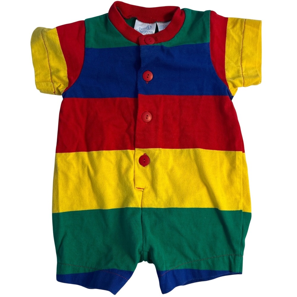 Vintage 90s BabyCrest Striped ColorBlock Unisex Romper 6-9 months kidcore